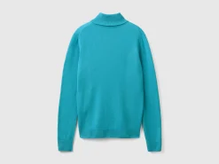 Sky blue turtleneck sweater in pure Merino wool