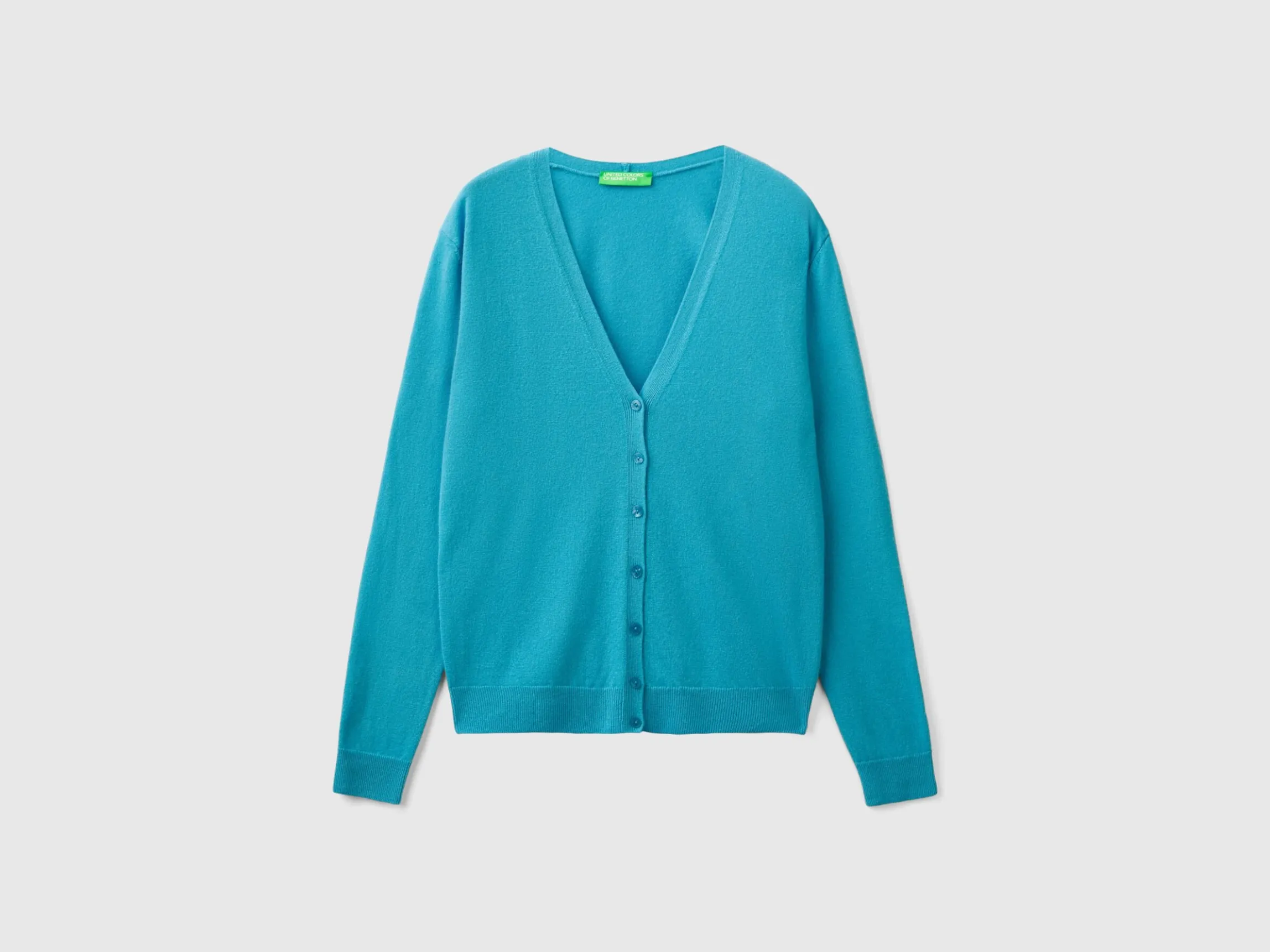 Sky blue V-neck cardigan in pure Merino wool