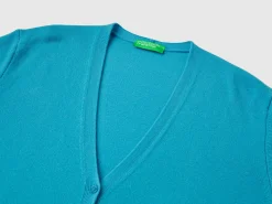 Sky blue V-neck cardigan in pure Merino wool