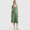 Square-neck dress in linen blend