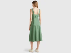 Square-neck dress in linen blend