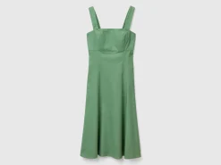 Square-neck dress in linen blend