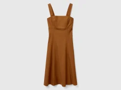 Square-neck dress in linen blend