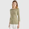Striped 3/4 sleeve t-shirt in pure cotton