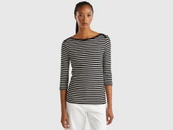 Striped 3/4 sleeve t-shirt in pure cotton