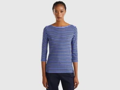 Striped 3/4 sleeve t-shirt in pure cotton