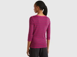 Striped 3/4 sleeve t-shirt in pure cotton