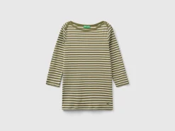 Striped 3/4 sleeve t-shirt in pure cotton