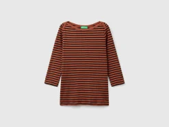 Striped 3/4 sleeve t-shirt in pure cotton