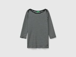 Striped 3/4 sleeve t-shirt in pure cotton