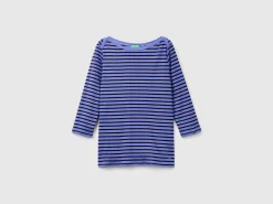 Striped 3/4 sleeve t-shirt in pure cotton