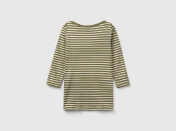 Striped 3/4 sleeve t-shirt in pure cotton