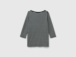 Striped 3/4 sleeve t-shirt in pure cotton