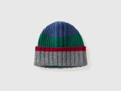 Striped cap in pure Shetland wool