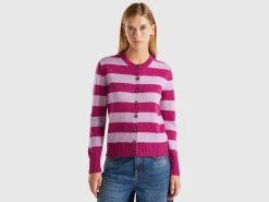 Striped cardigan in pure Shetland wool