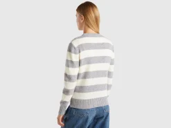Striped cardigan in pure Shetland wool