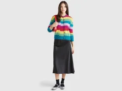 Striped cardigan in pure Shetland wool
