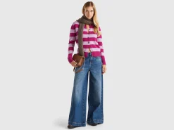 Striped cardigan in pure Shetland wool