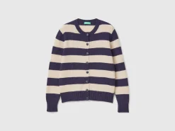 Striped cardigan in pure Shetland wool