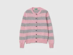 Striped cardigan in pure Shetland wool
