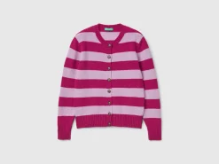 Striped cardigan in pure Shetland wool