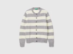 Striped cardigan in pure Shetland wool