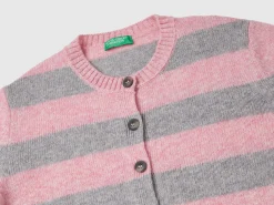 Striped cardigan in pure Shetland wool