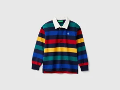 Striped rugby polo in pure cotton