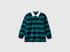 Striped rugby polo in pure cotton