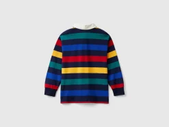 Striped rugby polo in pure cotton