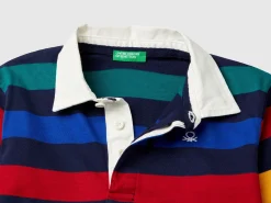 Striped rugby polo in pure cotton