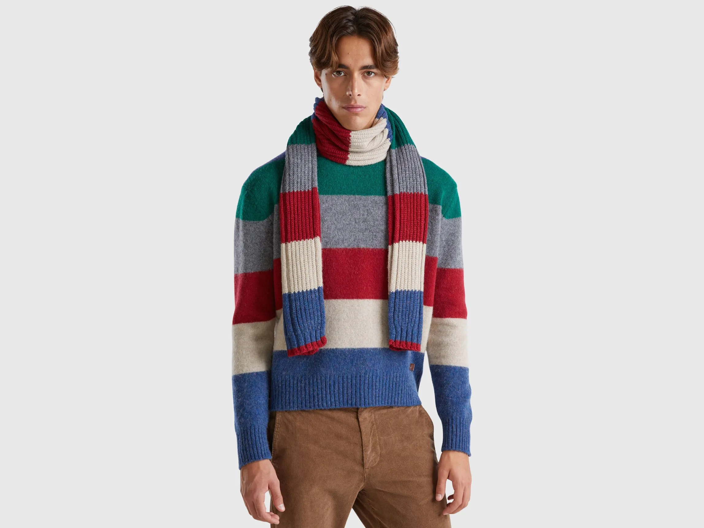 Striped scarf in pure Shetland wool