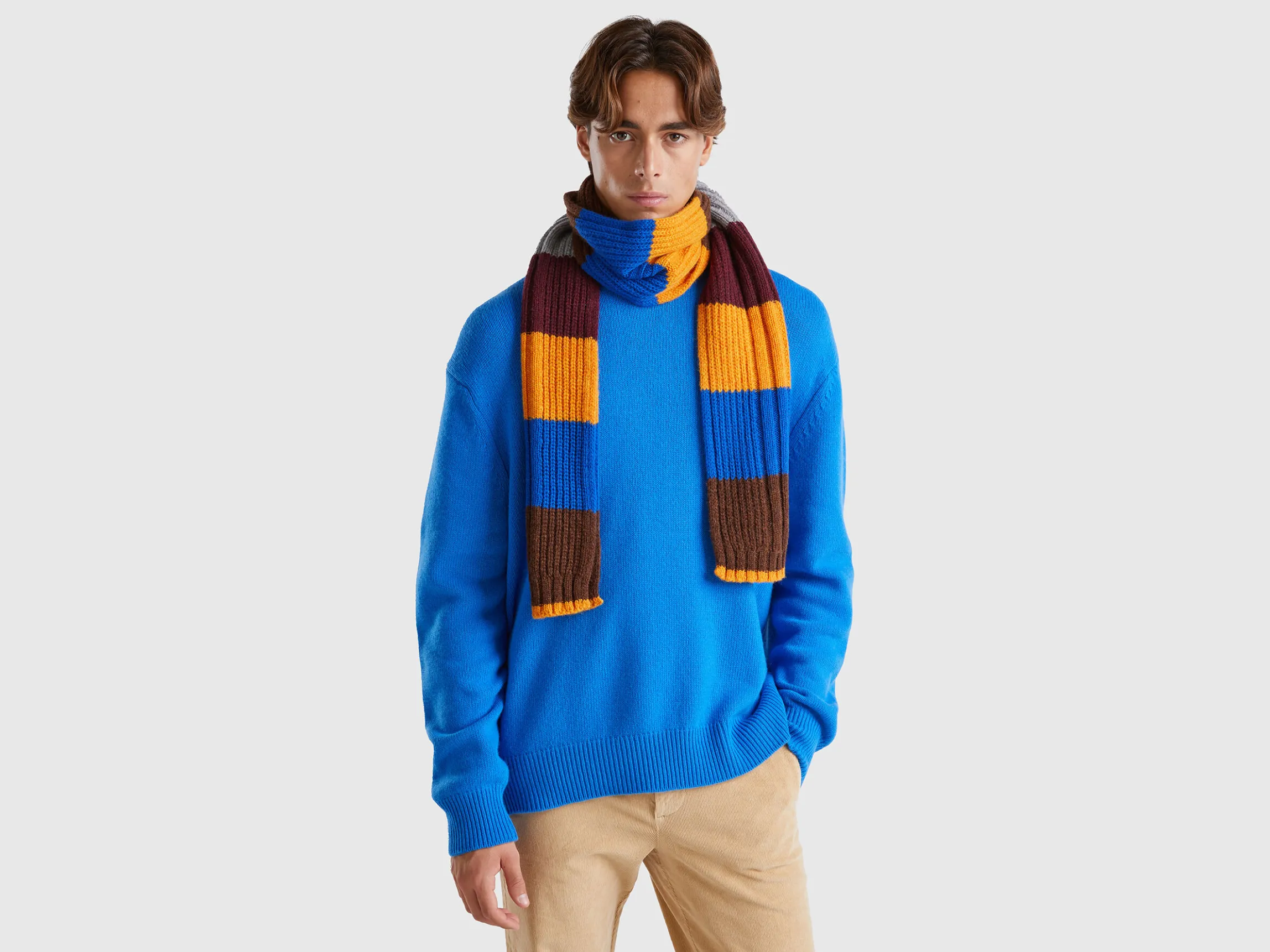 Striped scarf in pure Shetland wool