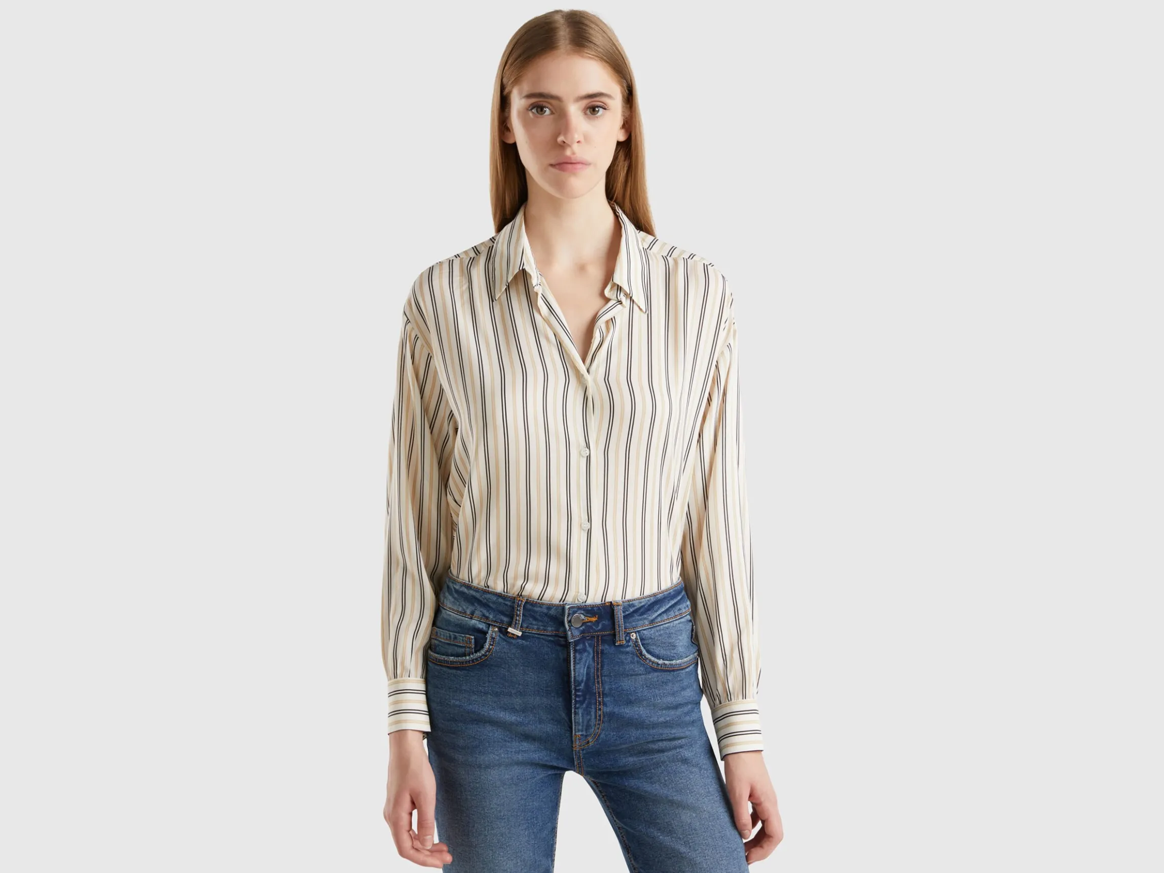 Striped shirt with V-neck