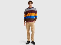 Striped sweater in pure Shetland wool