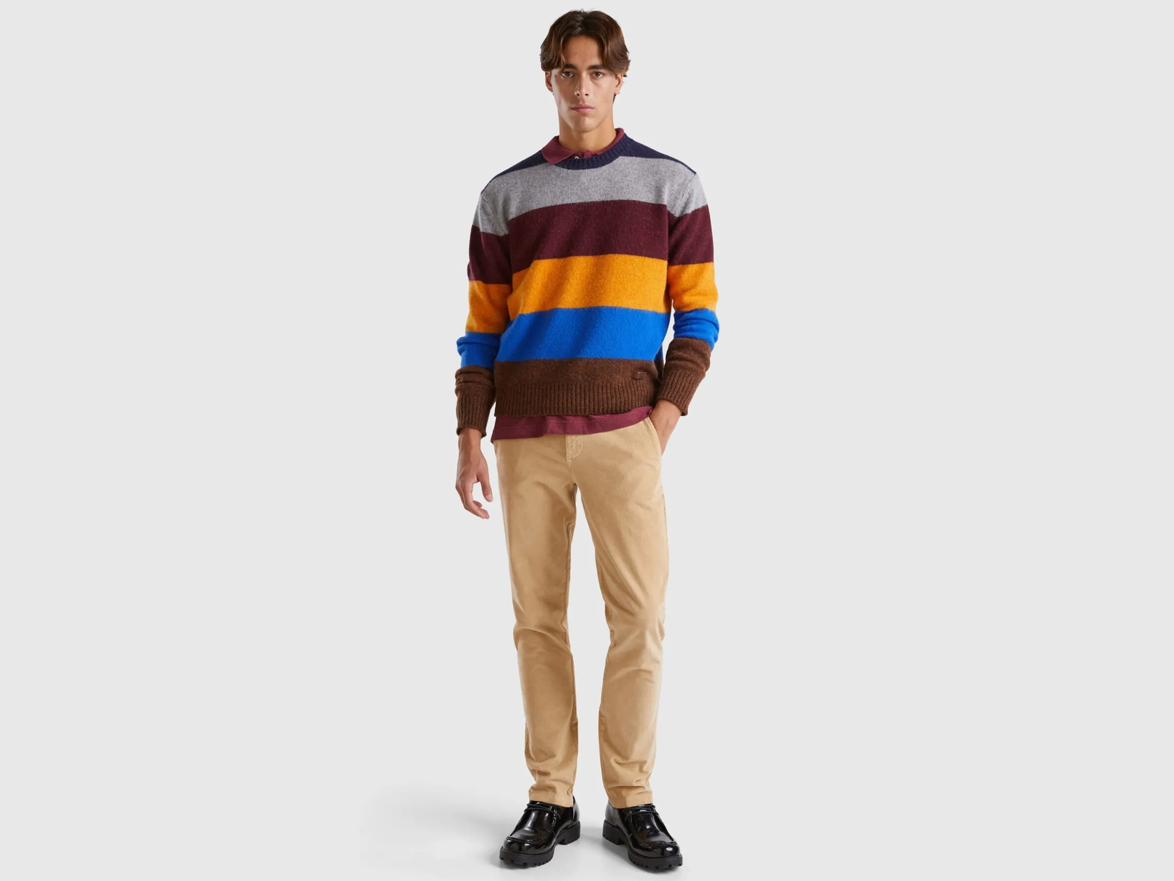 Striped sweater in pure Shetland wool
