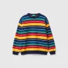 Striped sweater in wool and cotton blend