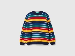 Striped sweater in wool and cotton blend