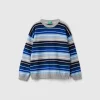 Striped sweater in wool and cotton blend