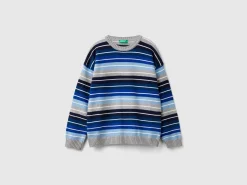 Striped sweater in wool and cotton blend