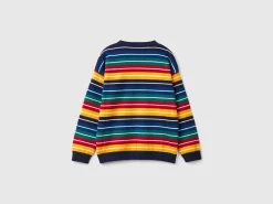 Striped sweater in wool and cotton blend