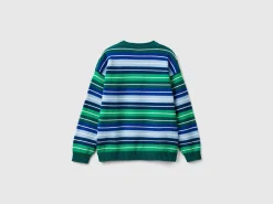 Striped sweater in wool and cotton blend