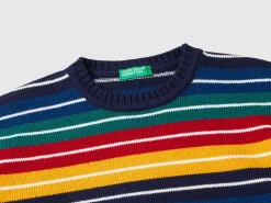 Striped sweater in wool and cotton blend
