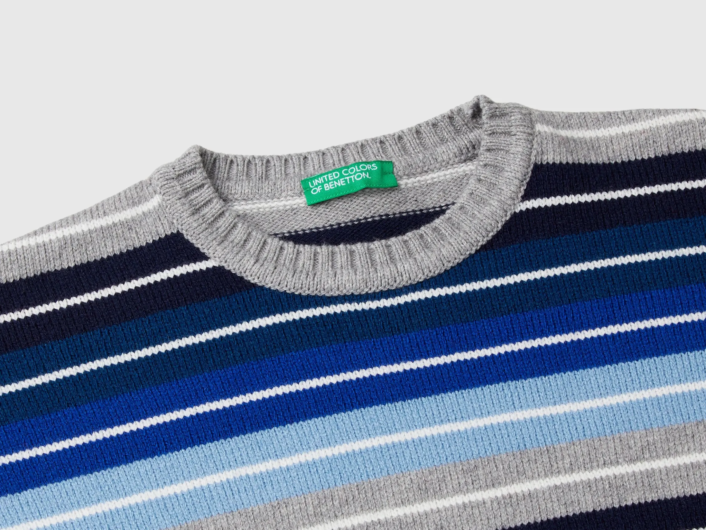 Striped sweater in wool and cotton blend