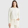 Sweater with cable knit and rhinestones