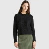 Sweater with cable knit and rhinestones
