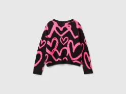 Sweater with jacquard heart motif