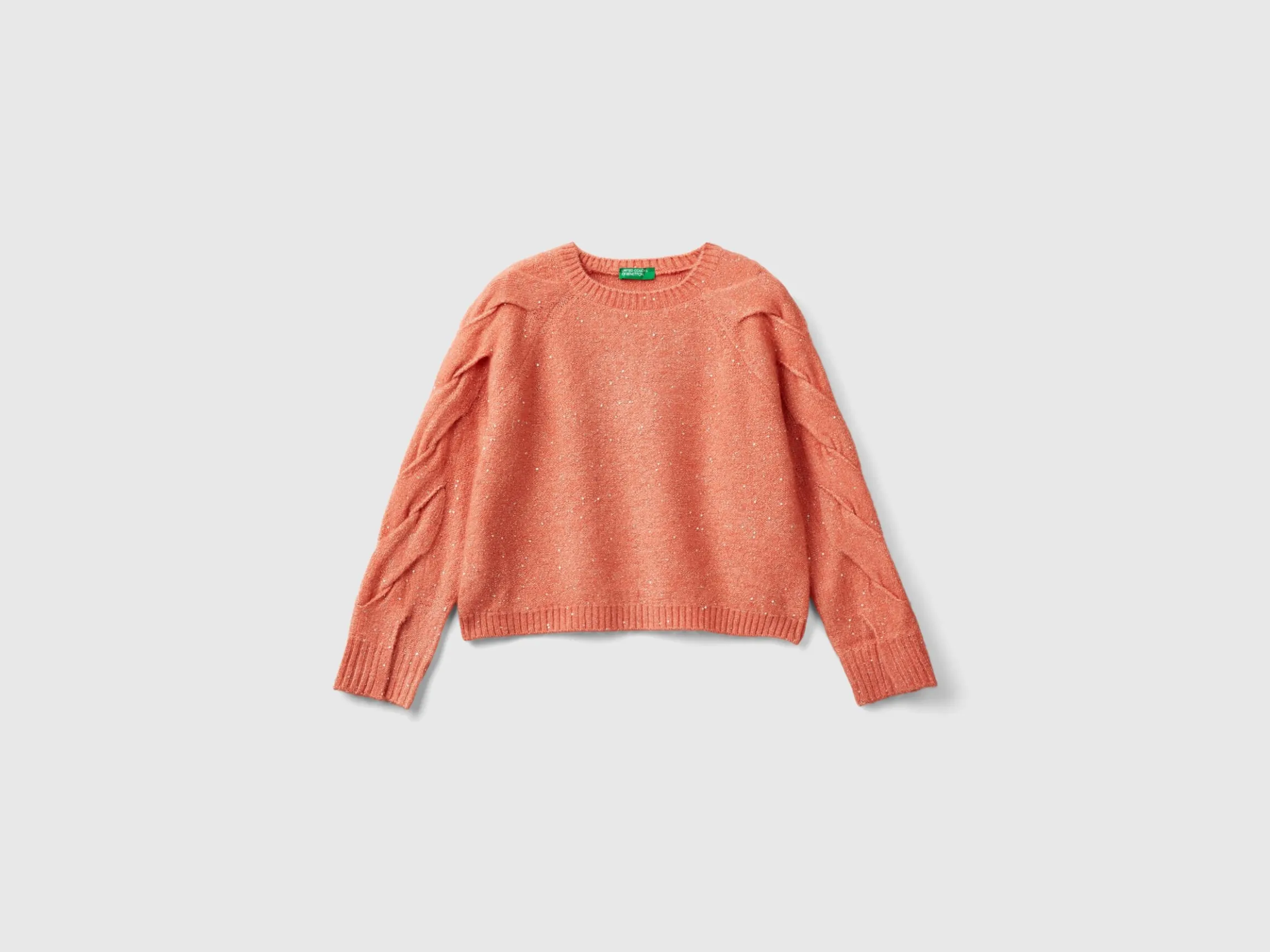 Sweater with recycled fabric and sequins