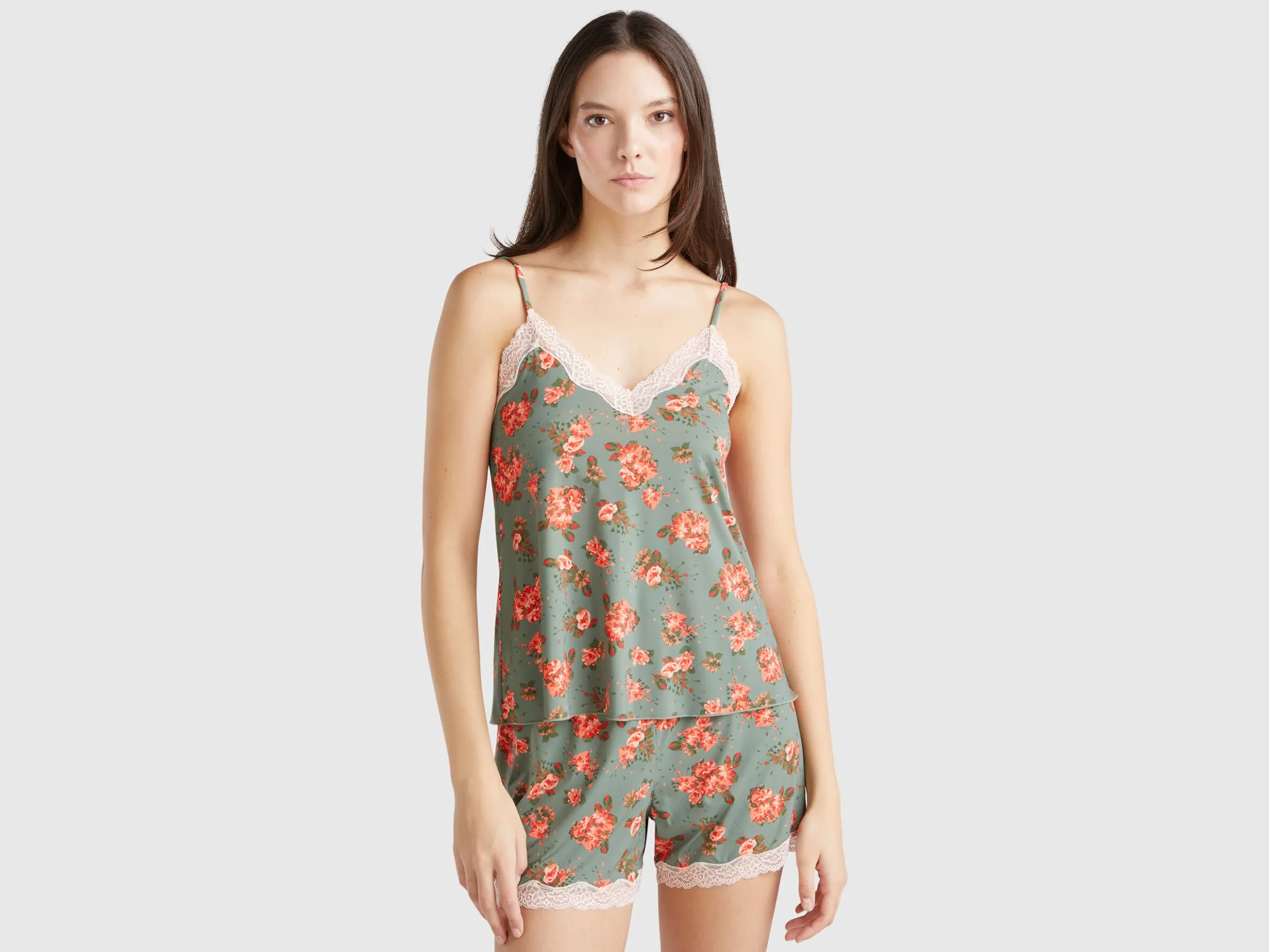 Tank top with lace and floral print