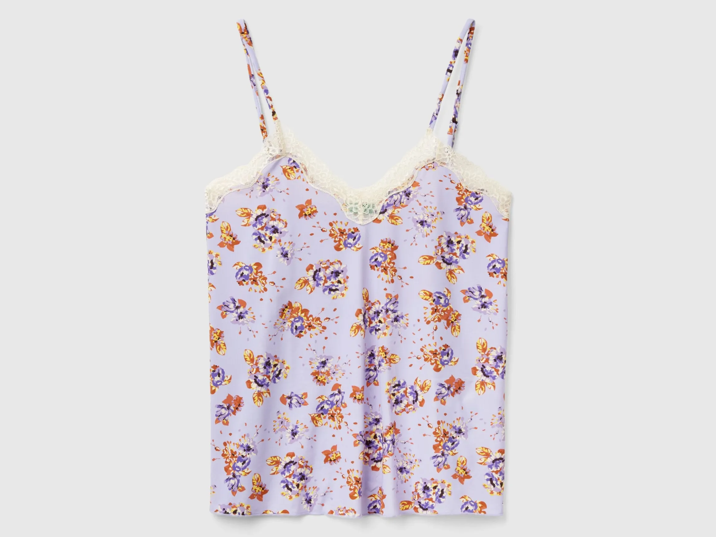 Tank top with lace and floral print